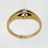 A yellow gold old cut diamond gypsy style ring, size M.