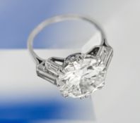 An impressive large diamond ring, set with one old brilliant cut diamond with an approximate carat
