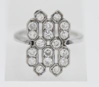 An 18ct white gold diamond set plaque ring, size M.