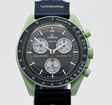 Omega X Swatch, The MoonSwatch, Speedmaster, new condition, in blue and green, with box and outer