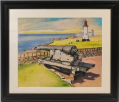 Robert Lenkiewicz (1941-2002) 'Cannon on the Hoe' watercolour, signed and dated '70, 30cm x 36.