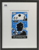 Arth Lawr, 'Plymouth Lad' dated 2023, ink and paint on paper, signed, 19.5cm x 11cm, framed and