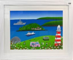 Elisa Trueman, 'Summer on Plymouth Hoe', acrylic on board, 29cm x 39cm, framed and glazed. Consigned