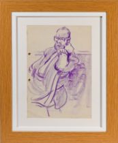 Robert Lenkiewicz (1941-2002) Albert Fisher -'The Bishop'. 320 x 220 mm, purple crayon on paper,