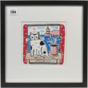 Arth Lawr, 'A view of Plymouth' dated 2024, ink and paint on paper, signed, 15cm x 15cm, framed