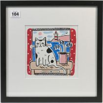 Arth Lawr, 'A view of Plymouth' dated 2024, ink and paint on paper, signed, 15cm x 15cm, framed