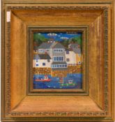 Brian Pollard, oil on board 'The Lobster Pot, Mousehole, through rose coloured spectacles' dated