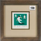 M.Handford, 'Leg Slip' lino print A/P, signed and dated 1983, 6cm x 6.5cm, framed and glazed.