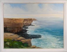 Kenneth King (Irish, b.1939) 'Cliffs at Muckross, County Donegal' signed oil on board, signed and