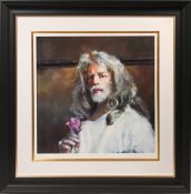 Robert Lenkiewicz (1941-2002) signed print, Self Portrait with Rose, No 332/500, framed & glazed.