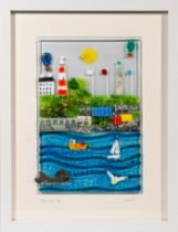 Lou from Lou C fused glass, 'Plymouth Hoe', signed, 29cm x 19cm, framed. Consigned straight from the