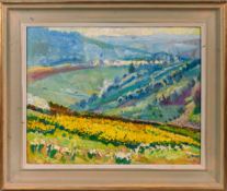 Mary Martin (Cornish b1951-),'Daffodils above the Frosty Tamar', oil on board, sold at the