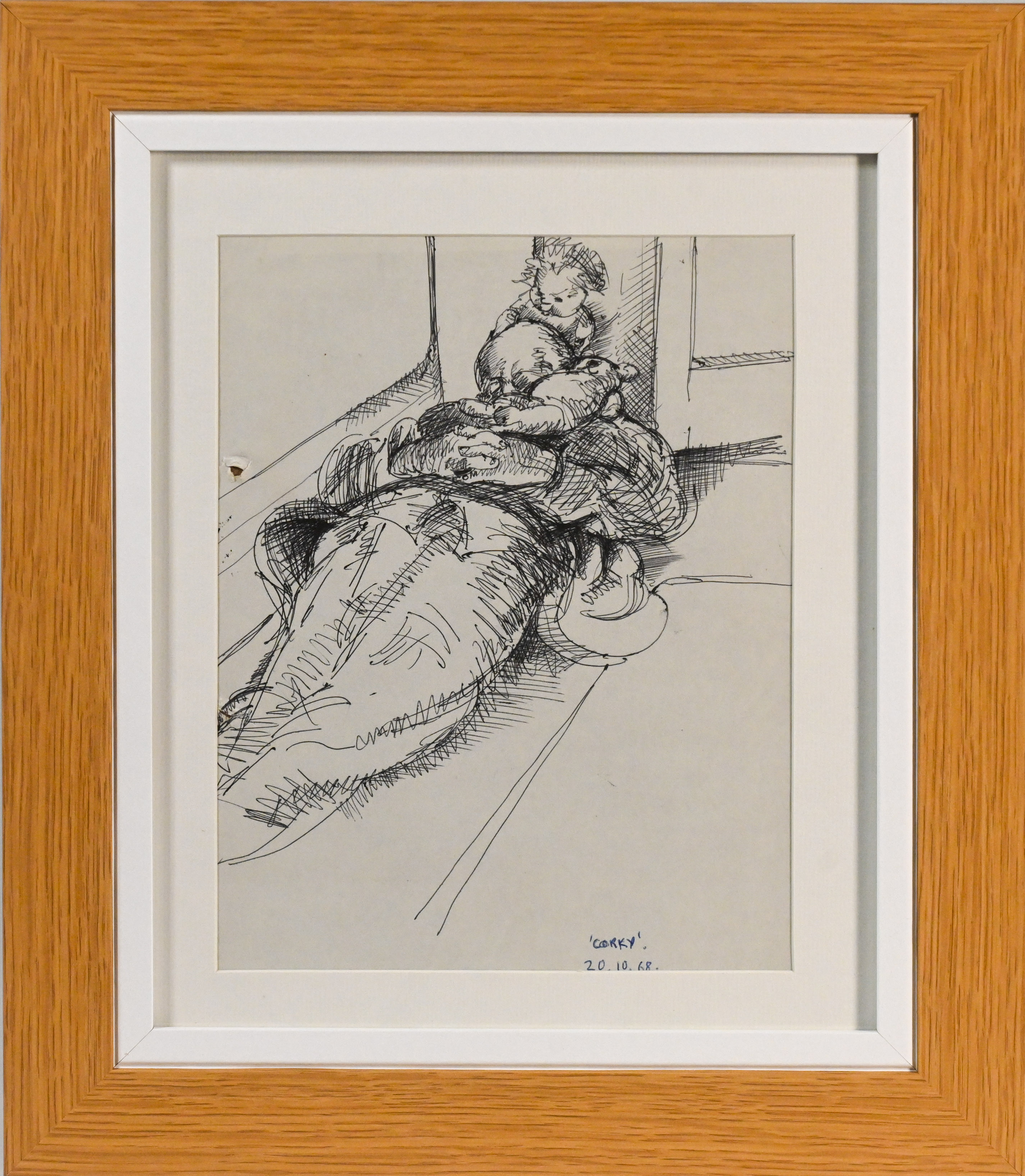 Robert Lenkiewicz (1941-2002) Jeremiah Crone - 'Corky'. 1968. 257 x 205mm, ink on paper, framed