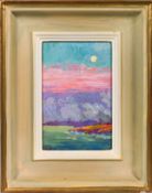 Mary Martin (Cornish b1951-) 'Clouds and Moon at Sunset', oil on board, Exhibition Cornwall's Coasts