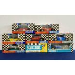 A collection of eight Scalextric cars. C/62 Ferrari, C4 Electra, C3 Javelin, C19 Team car, C/83