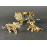 Swarovski Crystal Glass, 'Endangered Wildlife - Tiger, Tiger Cub Standing and Tiger Cub Sitting',
