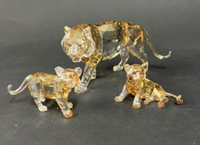 Swarovski Crystal Glass, 'Endangered Wildlife - Tiger, Tiger Cub Standing and Tiger Cub Sitting',