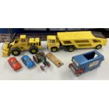 A collection of large vintage metal Tonka toys including a car Transporter (Approx 82cm Long)