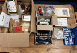 A collection of various scenery, modelling tools, military accessories, plinths, unpainted busts and