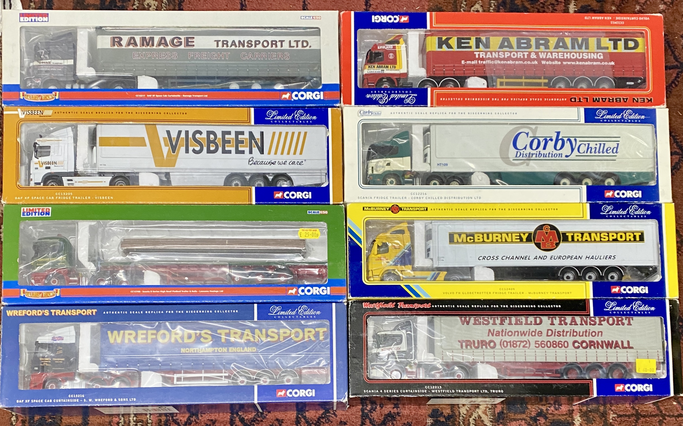 A large collection of 22 boxed Corgi model haulage trucks. 1:50 scale. Limited edition collectables,
