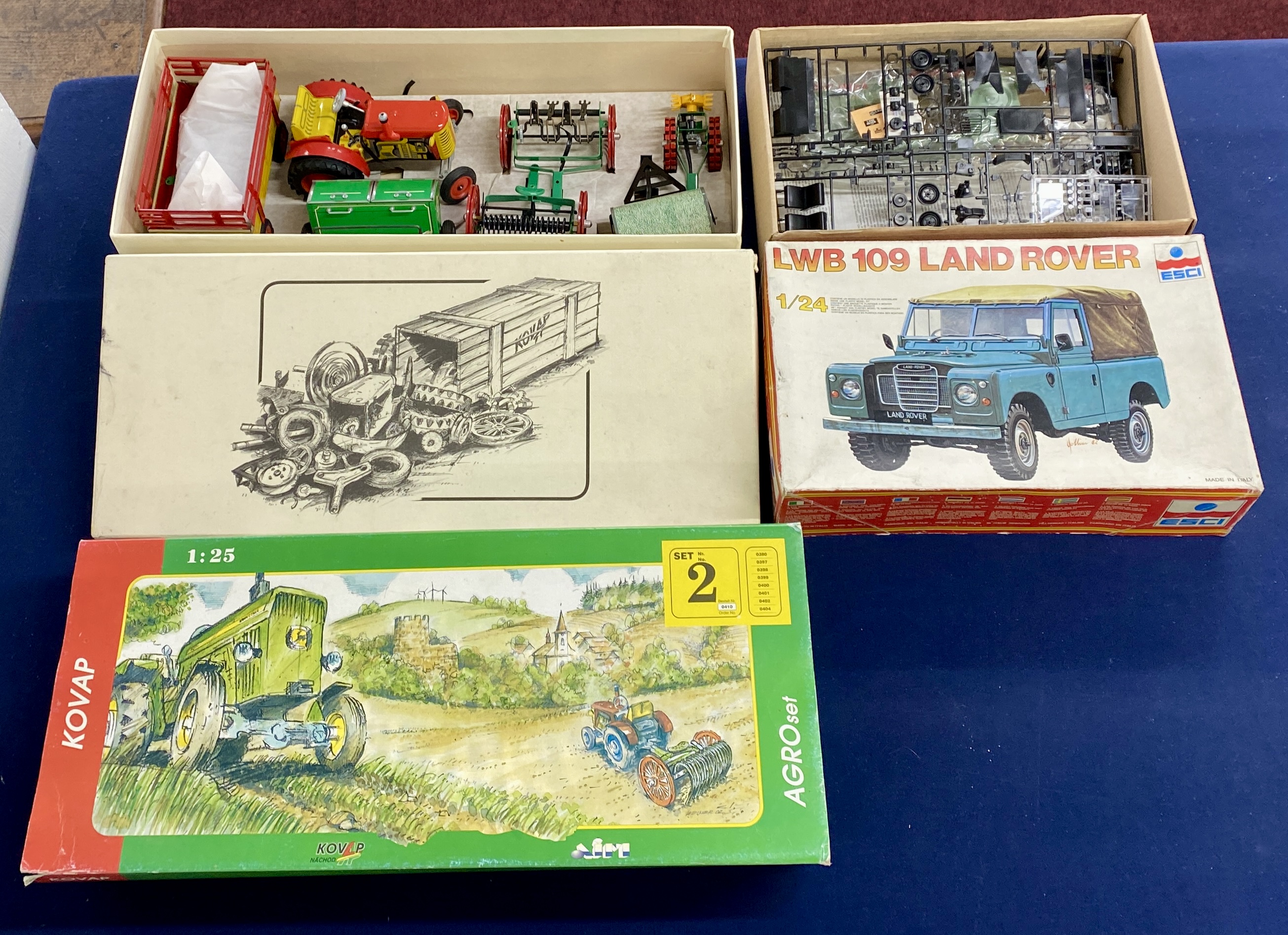 A KOVAO 1:25 scale AGRO set and a LWB 109 Land Rover 1/24 scale ESCI 3034