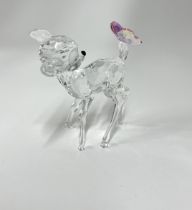 Swarovski Crystal Glass, 'Bambi' with pink butterfly, boxed.