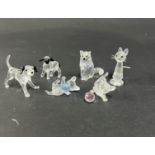 Swarovski Crystal Glass, six pieces including Lamb, Dalmatian Puppy, Kitten with Pink Ball etc,