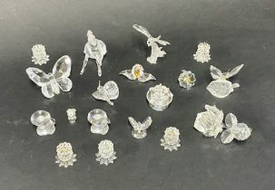Swarovski Crystal Glass, a mixed collection of eighteen pieces. To include a large butterfly (