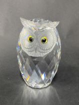 Swarovski Crystal Glass, a large owl with yellow, green and black detailing on the eyes. Unboxed.
