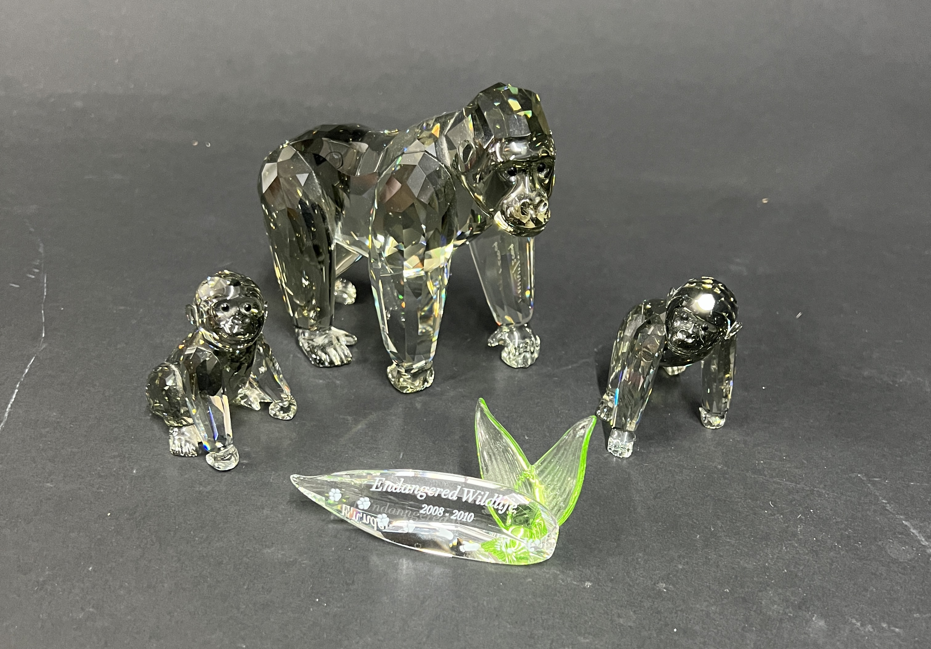 Swarovski Crystal Glass, 'Endangered Wildlife - Gorillas' and Gorilla Cub, boxed.