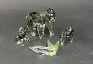 Swarovski Crystal Glass, 'Endangered Wildlife - Gorillas' and Gorilla Cub, boxed.