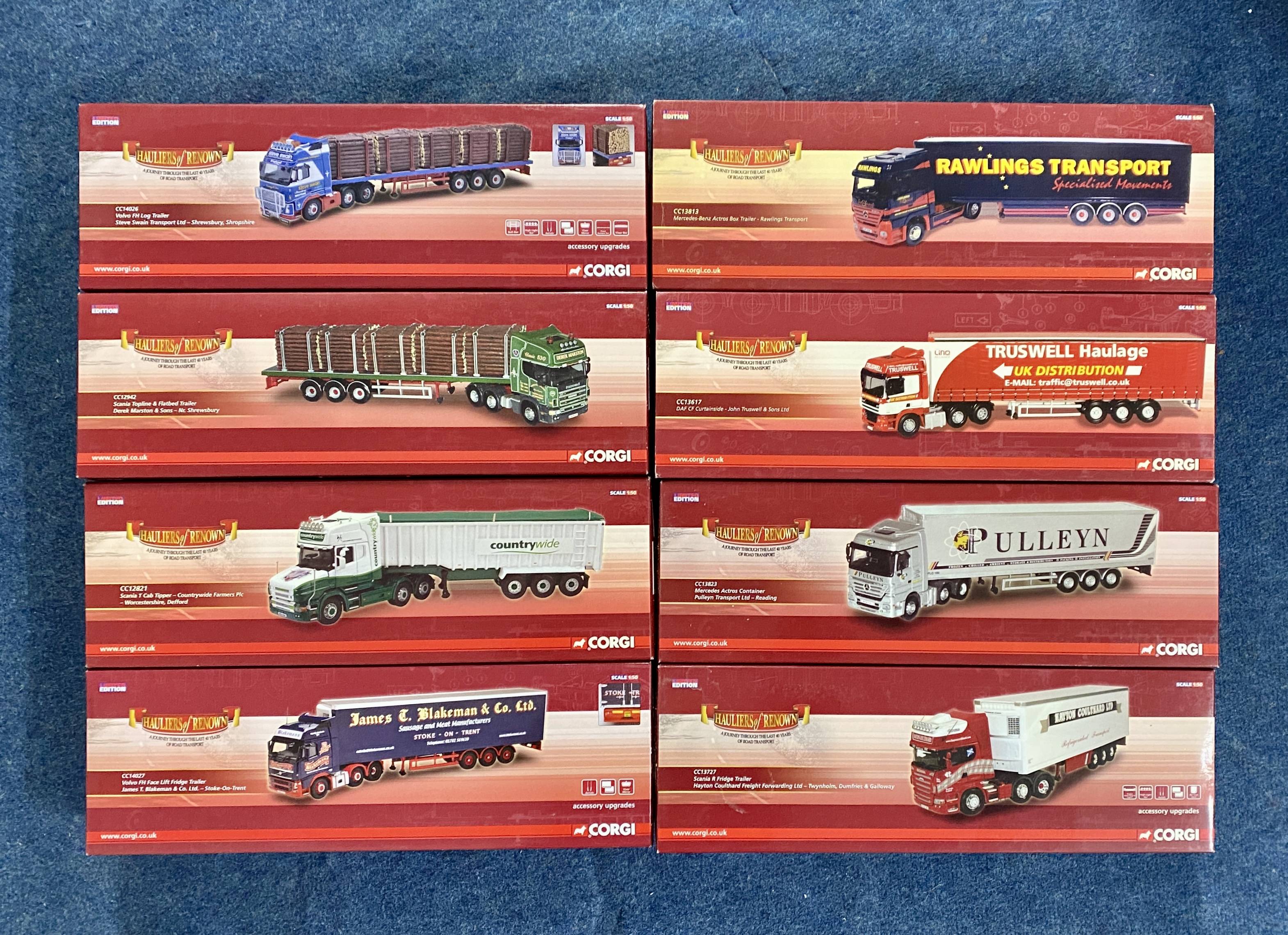 A large collection of 18 boxed model haulage trucks. 1:50 scale. Limited edition collectables, to