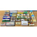 24 boxed models and 4 loose models, petrol pump with BP on base. Includes 'Corgi Vintage Glory 80007