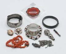 Various silver and other jewellery, including coral beads