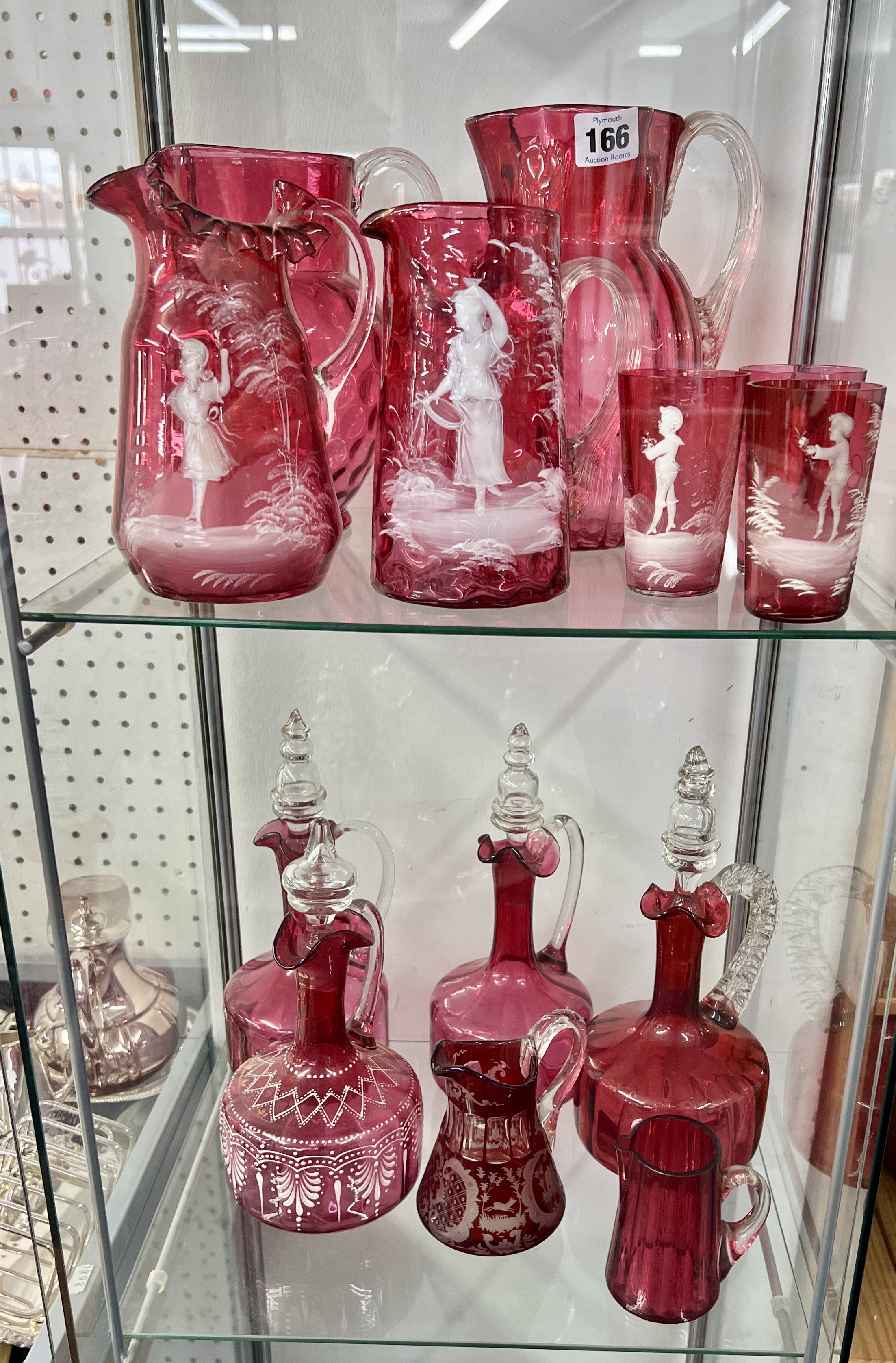 Collection of 19th century and later Cranberry glass including jugs and decanters (13)