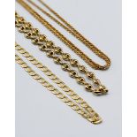 Three 9ct gold necklaces, approx. 25.35g (one chain broken)