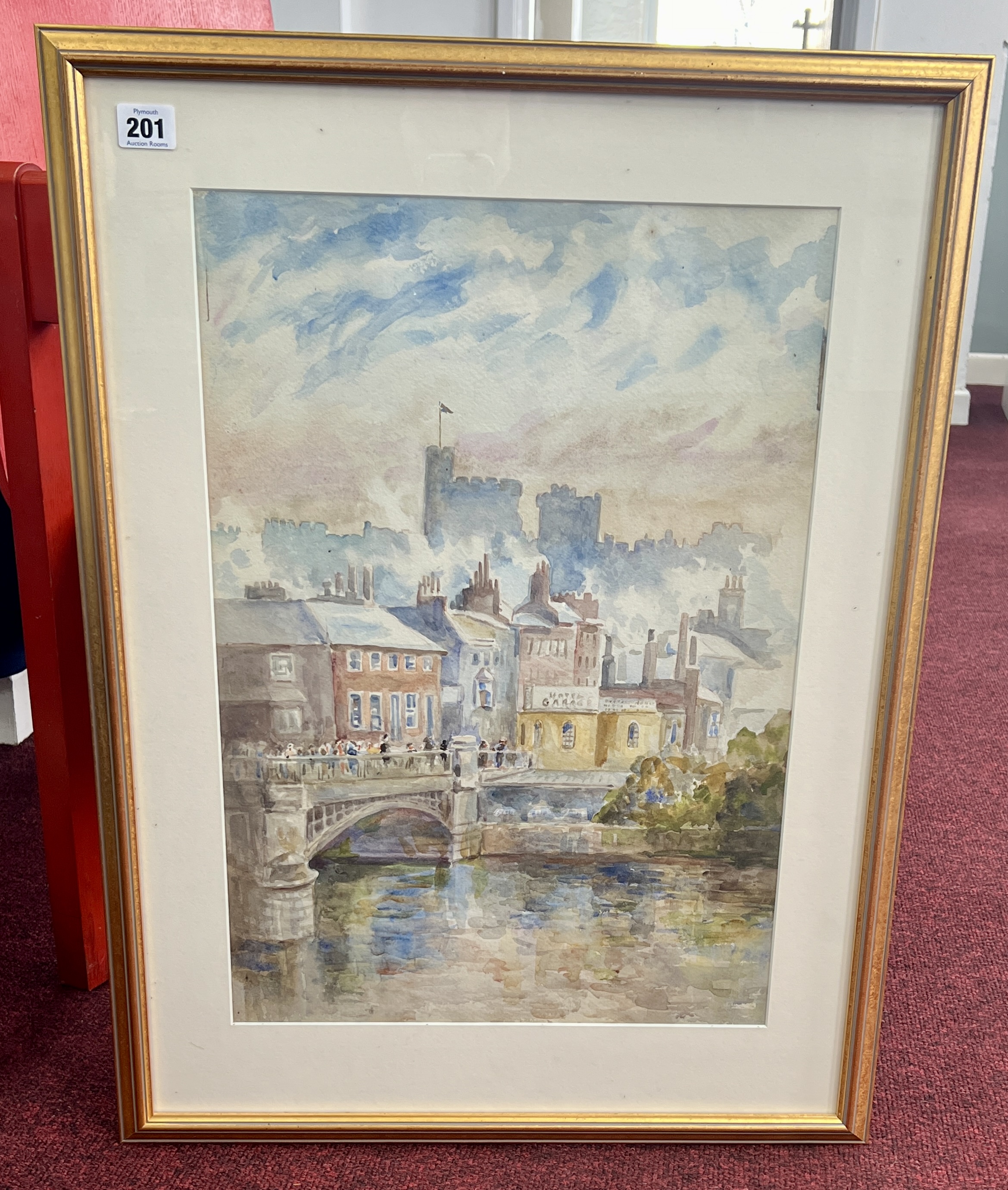 Alice Williams CBE (1950's) Watercolour, Windsor Castle from Eton. Not signed but inscribed on