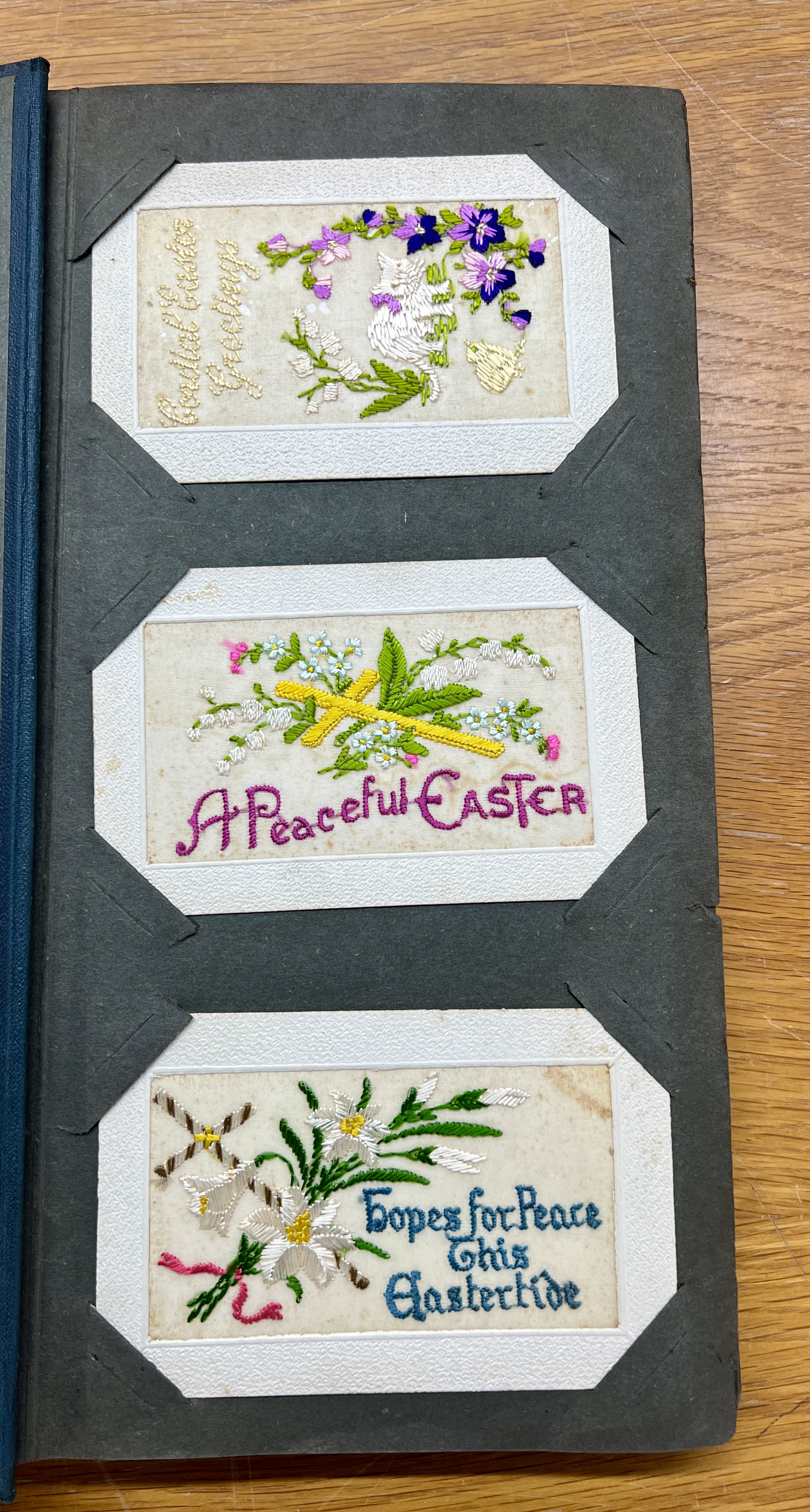 Collection of Edwardian and later postcards including WWI silk Easter cards, two photographic