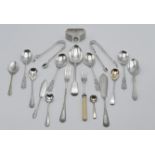 Assorted various silver flatware, some EP. A set of four George V arts & crafts style teaspoons 2.