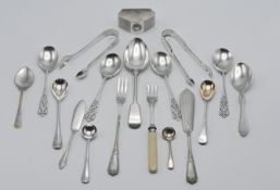 Assorted various silver flatware, some EP. A set of four George V arts & crafts style teaspoons 2.