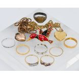 Assortments of rings etc, including 2 x 22 carat gold wedding bands (6.5 grams), a 9 carat gold