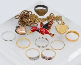 Assortments of rings etc, including 2 x 22 carat gold wedding bands (6.5 grams), a 9 carat gold