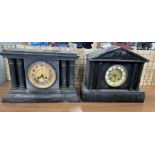 Two Victorian slate architectural mantel clocks