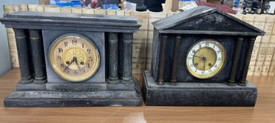 Two Victorian slate architectural mantel clocks