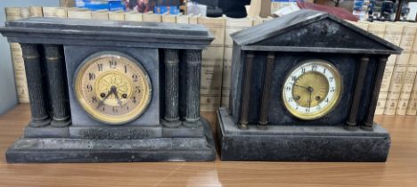 Two Victorian slate architectural mantel clocks