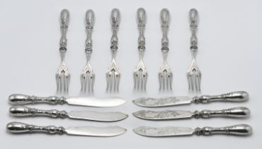 A 12 piece continental fish service, the knife blades stamped '800'.