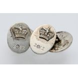 Alabaster & Wilson pair of solid silver cufflinks set with one diamond in each 2012 whereby the 0 in