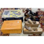 A collection of woodworking tools to include Stanley 10 blade plough plane boxed, other Rolson