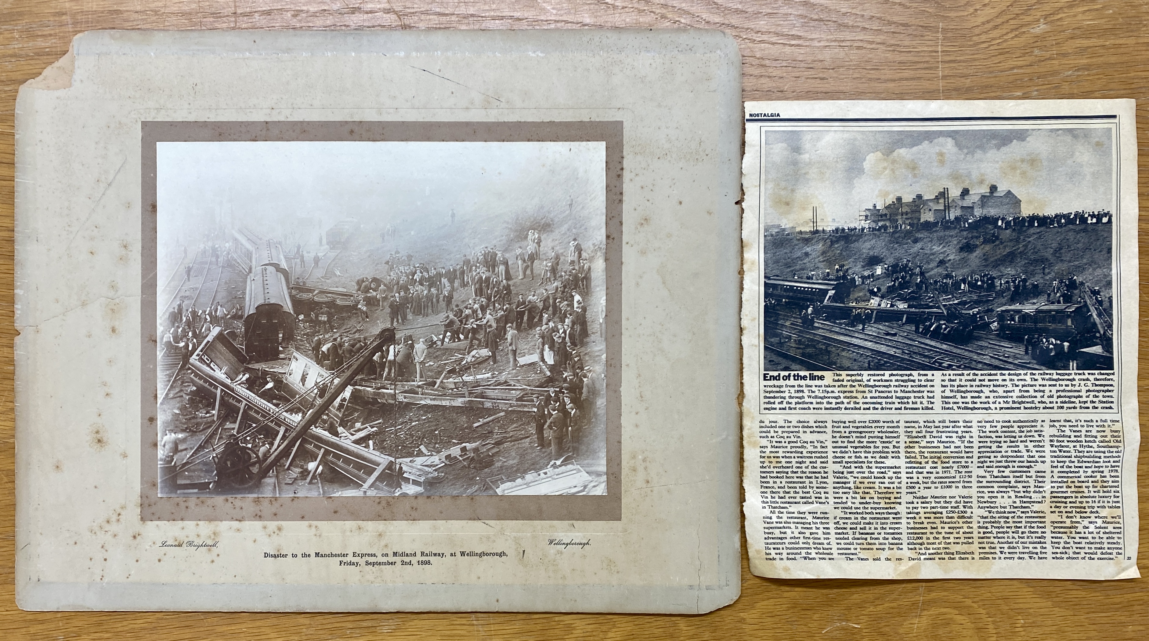 A photograph depicting the 1898 disaster to the Manchester Express Railway with newspaper