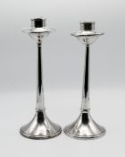 A pair of Art Nouveau sterling silver tulip candlesticks approx. 30cm, rubbed hallmark,